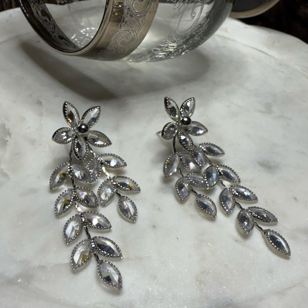 Elegant Silver Leaf Drop Earrings